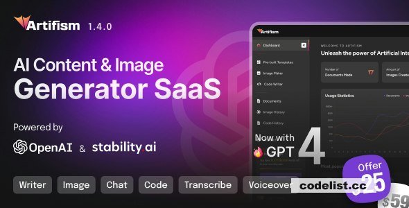 Artifism v5.2.0 - AI Content &amp; Image Generator SaaS - nulled
